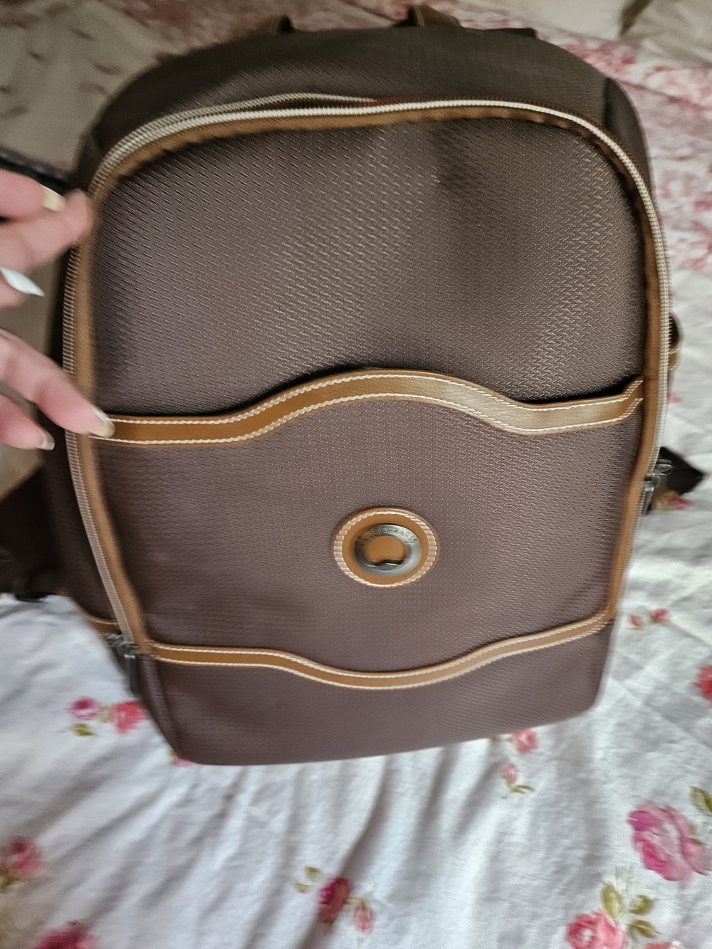 Everyday Brown Backpack with Tan Trim and Front Pocket